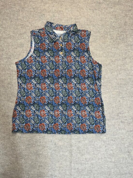 Vintage Arizona Womens Floral Sleeveless Polo Tank Top Shirt Cotton 90s XL - Picture 8 of 9